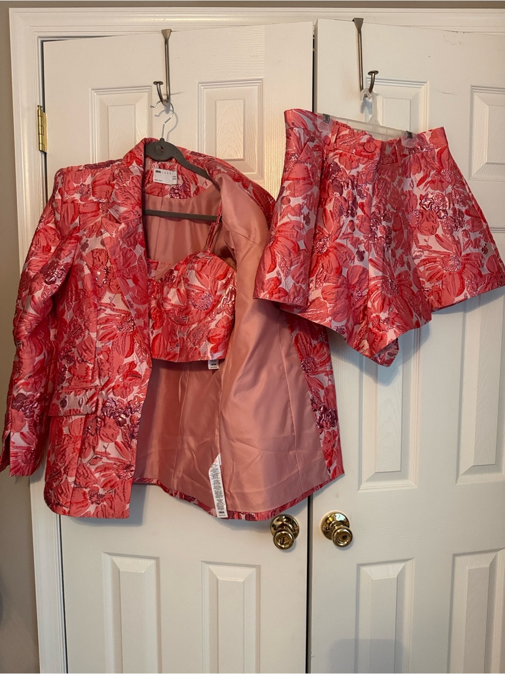 ASOS Pink Floral Jacquard Blazer with Matching Shorts and Bustier